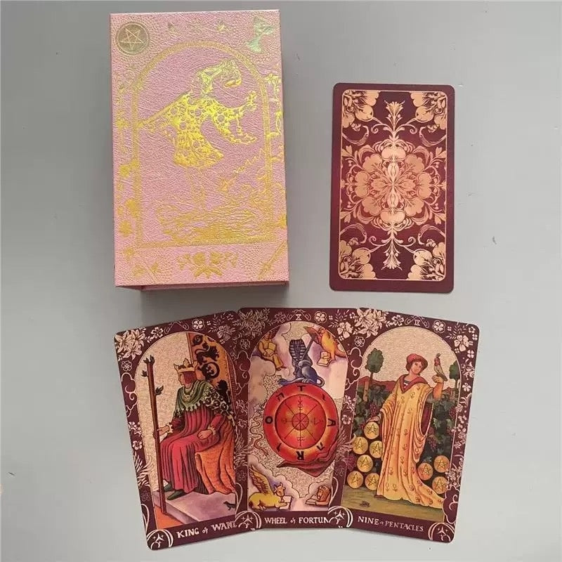 Crimson Rose: Red Gold Foil Tarot Deck — Luxury Floral Edition