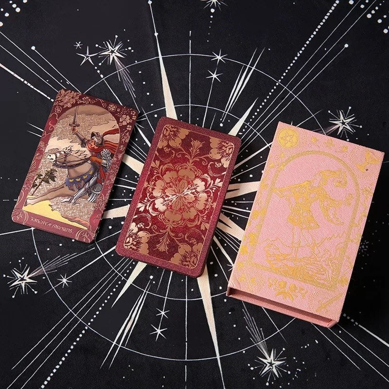 Crimson Rose: Red Gold Foil Tarot Deck — Luxury Floral Edition