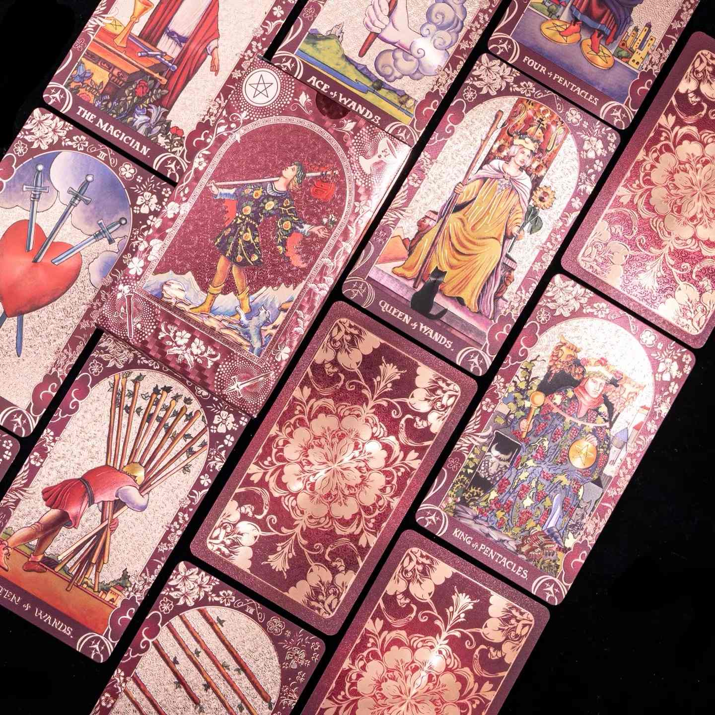 Crimson Rose: Red Gold Foil Tarot Deck — Luxury Floral Edition
