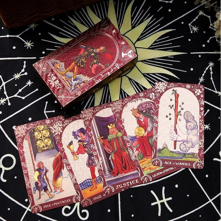 Crimson Rose: Red Gold Foil Tarot Deck — Luxury Floral Edition