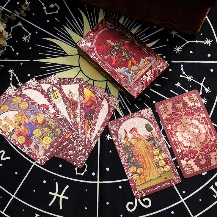 Crimson Rose: Red Gold Foil Tarot Deck — Luxury Floral Edition