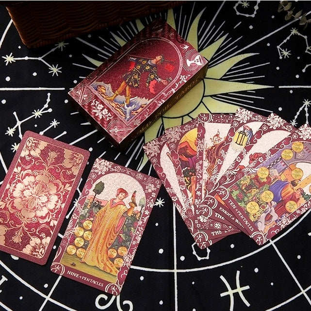 Crimson Rose: Red Gold Foil Tarot Deck — Luxury Floral Edition