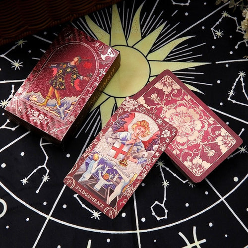 Crimson Rose: Red Gold Foil Tarot Deck — Luxury Floral Edition