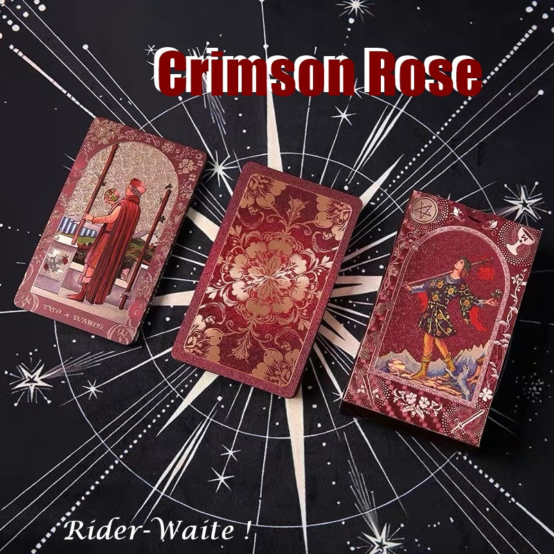 Crimson Rose: Red Gold Foil Tarot Deck — Luxury Floral Edition